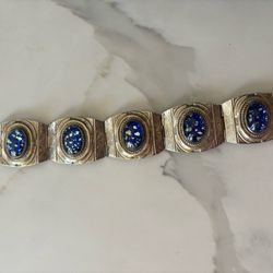 Vintage silver bracelet blue canochons