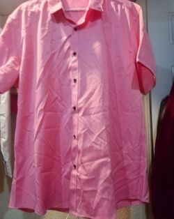 Pink Short Sleeve Button-Up Dress Shirt