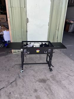 58,000 BTU Outdoor Camping Propane Double Burner Stove Cooking Station with Drop-Down Side Tables