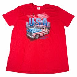 Y2K USA Truck American Tradition Spirit Of America Graphic T-Shirt Red Size 2XL XXL