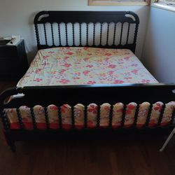 Solid Wood King Bed Satin Black Finish  - Mattress Box springs Not Included