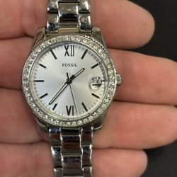 Fossil Scarlette ES4317 Silver Tone Women’s Watch! New Battery! 