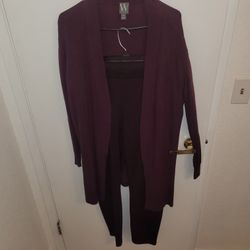 Women's XL 2 PIECE NEW Set - Burgundy Cardigan SWEATER & PANTS