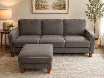 Gray 3-Seat Sofa with Ottoman