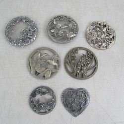 Lot Of 7 Metal/Pewter Vintage Candle Or Potpourri Jar Covers


