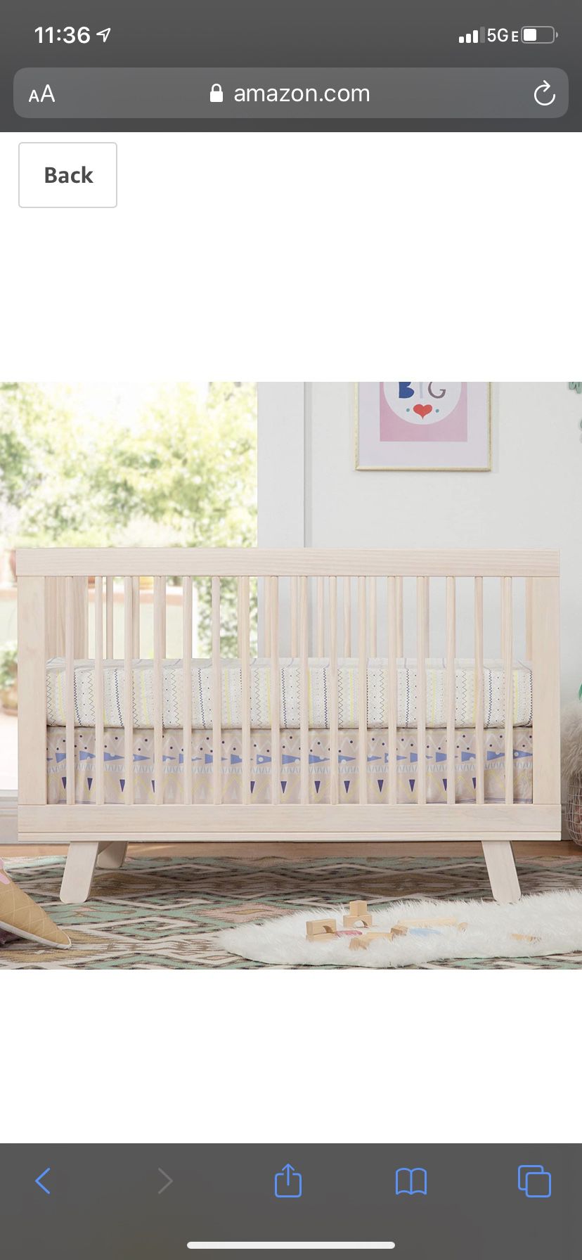 Babyletto Hudson 3-in-1 Convertible Crib with Toddler Bed Conversion Kit in Washed Natural