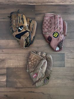 3 youth baseball gloves $20 Rawlings 11” or little bigger Wilson or $30 Louisville slugger Omaha series select