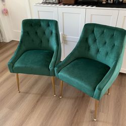 Dining Chair Set of 2, Upholstered Velvet with Back Pull Rod. Green