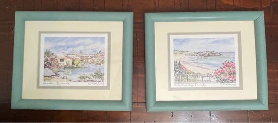 Pair of Framed Bermuda Watercolor Prints by C. Holding