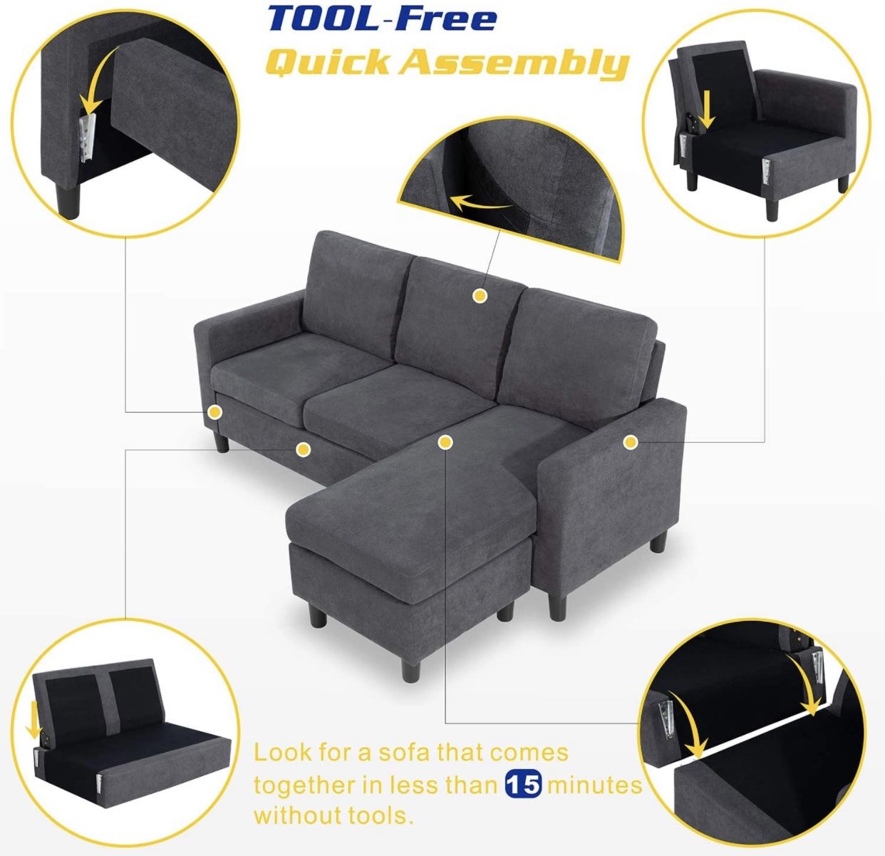 SALE! NEW DARK GREY SECTIONAL SOFA