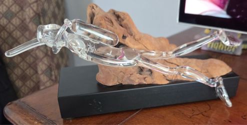 Glass Diver Figurine Sculpture on Wood Base