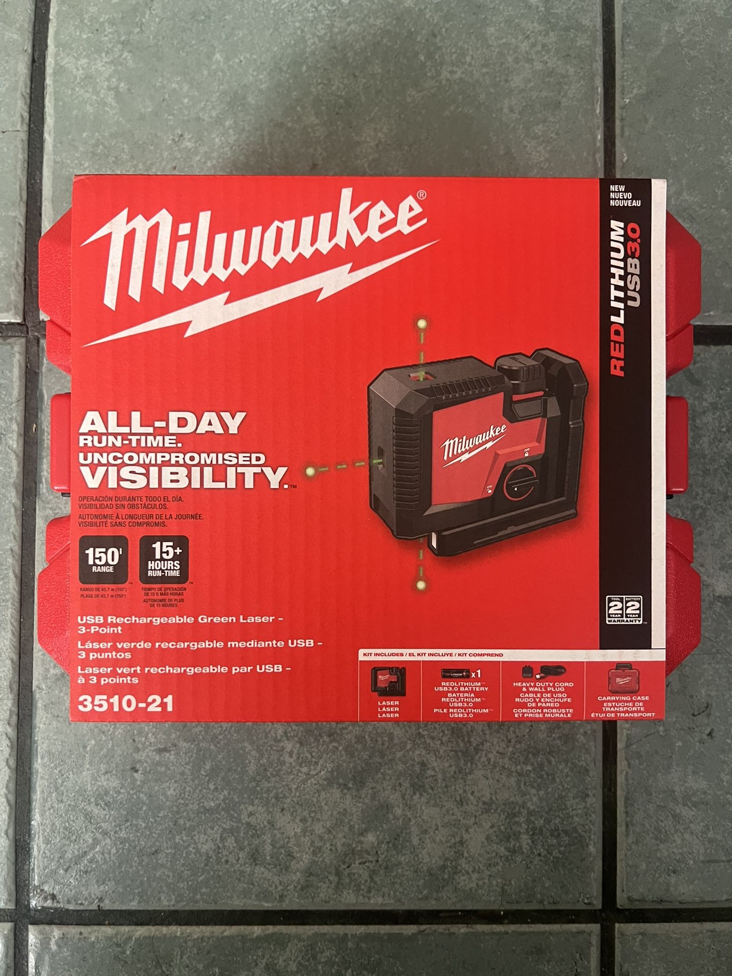 Milwaukee 3510-21 USB Rechargeable Green Laser 3-Point Laser - Black