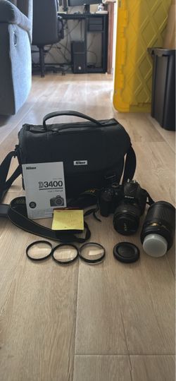 Nikon D3400 DSLR 2-Lens Bundle - 24.2MP (Tested + 32GB Card + Macro Filters + Bag)