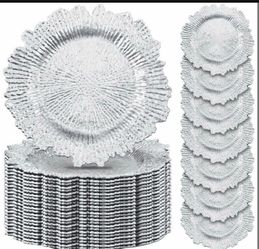 50 Pcs 13 Inch Charger Plates Bulk Plastic Plate Chargers With Floral Reef Design Round Ruffled Rim Dinner Charger Plates For Dinner Wedding Party Eve