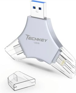 USB 3.0 Flash Drive 128GB for iPhone, 3in1 External Memory Photo Keeper Storage Stick