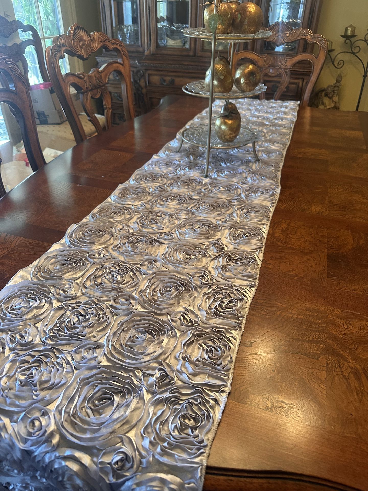 2 Table Runners Silver Platinum Rosette ~ Wedding Anniversary Shower Party ~ $12 For Both