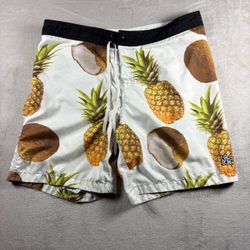 Y2K Billabong Men's Size 36 Board Shorts Pineapple AOP Drawstring Rare #2A