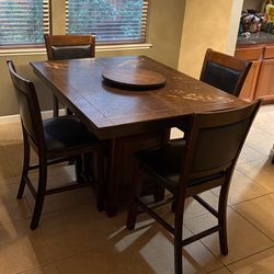 Solid Wood Counter-Height Dining Table w/ 4 Chairs