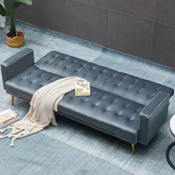 75'' Futon, Wide Tufted Velvet Convertible Sleeper sofa gray