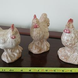 set of three ceramic rooster figurines