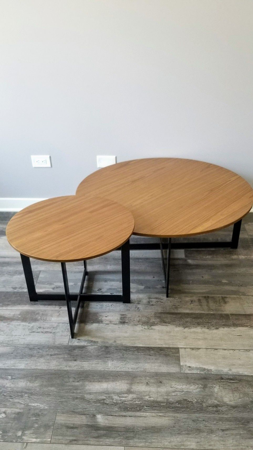 Coffee table and end table set in walnut wood and black metal