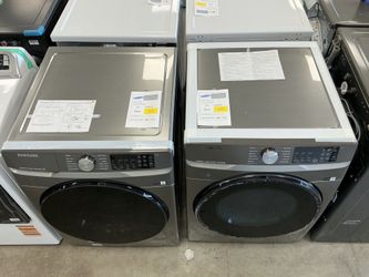 SAMSUNG 4.5 cu. ft. Front Load Washer w/Super Speed; 7.5 cu. ft. Vented Electric Dryer w/Steam & Sanitize+