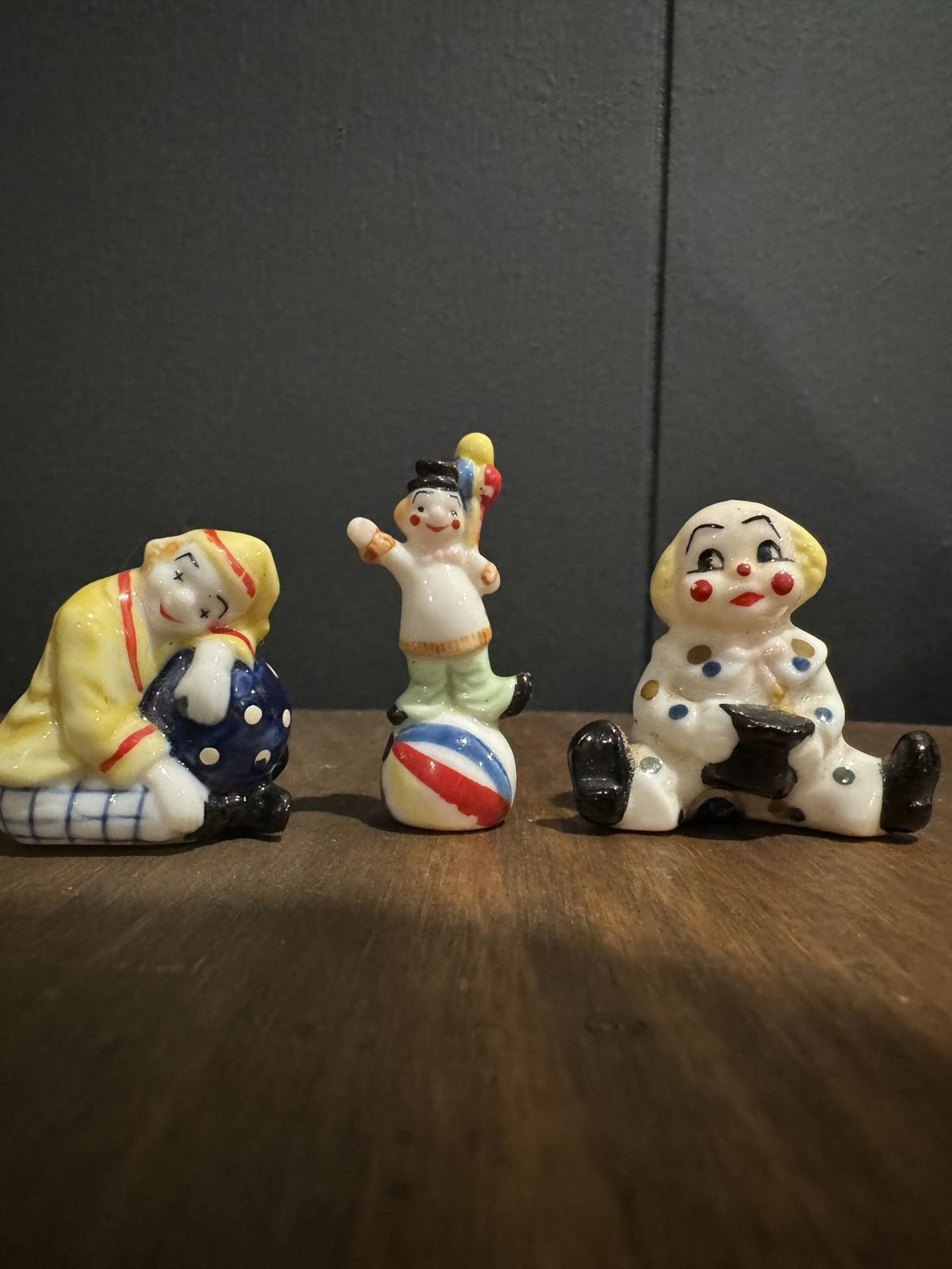 Vintage BUG HOUSE Ceramic Clown Figurines Set of 3 - Colorful Collectible Miniature Statues