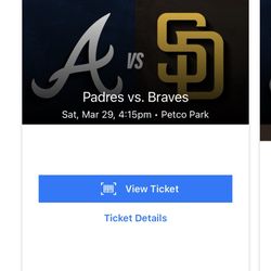 Padres Ticket Saturday 3/29