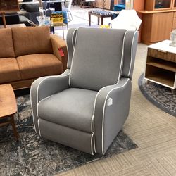Grey w/White Piping Swivel Rock Recliner