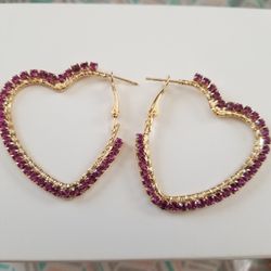 2/$20 Purple  Rhinestone  Hoop Heart Earrings