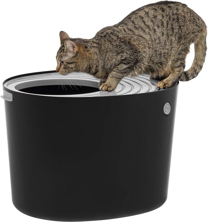 IRIS USA Large Stylish Round Top Entry Cat Litter Box Privacy Walls