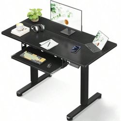 DK113 $65  Electric Standing Desk with Keyboard Tray, 40 Inch Height Adjustable Small Table, Sit Stand Table, Writing Computer Desk for Home, Office, 