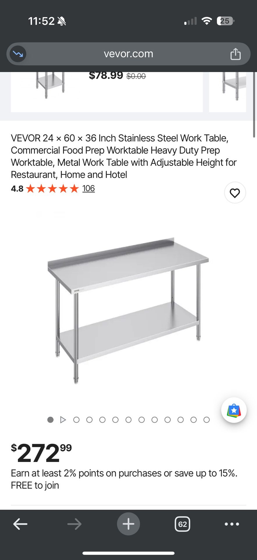 Vevor Stainless Steel Table 24 X 60 X 33