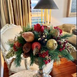 GORGEOUS FLOWER AND FRUIT ARRANGEMENT WITH BEAUTIFUL VASE 