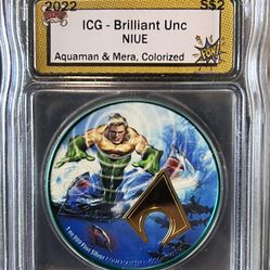 2022 Niue • DC Comics Aquaman Mera Shark Bait Edition • Colorized 1 oz Fine Silver Round • ICG Brilliant Uncirculated • *RARE* Pop of 100