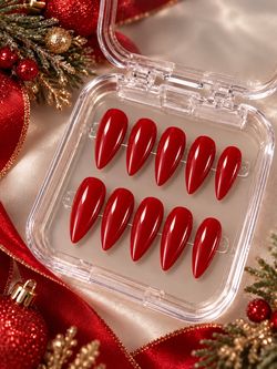 Christmas Red Press On Nails ā Glossy Red Almond Gel Nails