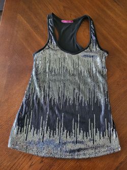 ✨ Julie’s Closet Black & Silver Sequin Racerback Tank Top Size Small Made in USA