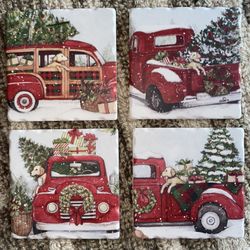 4 Ceramic Christmas Coasters New