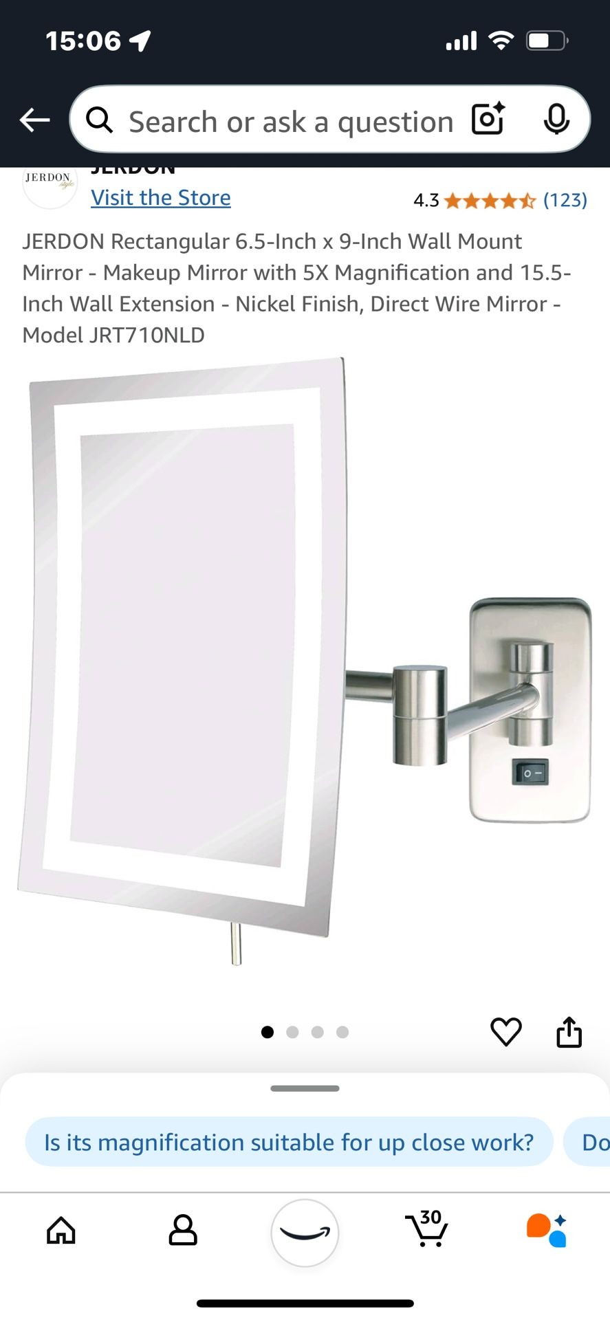 LED Magnifying Wall Mirror .