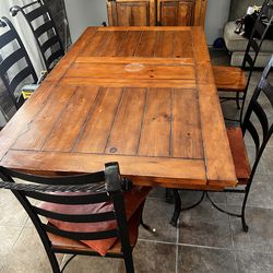 Rustic Farmhouse Wood Dining Table Set w/leaf– Chairs