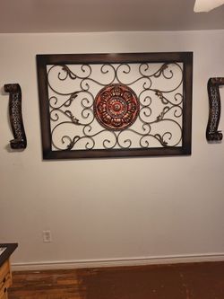 2 WALL CANDLE HOLDERS AND LARGE METAL FRAME DECOR $70.00