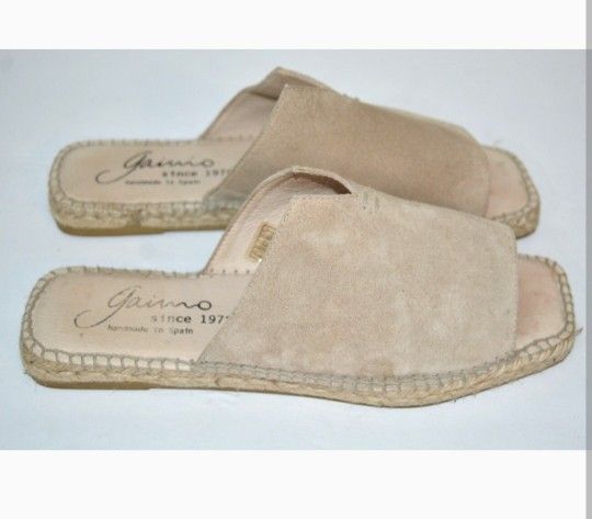 GAIMO TAN LEATHER/SUEDE SLIDE ON ESPADRILLES MULES
SZ 40/9