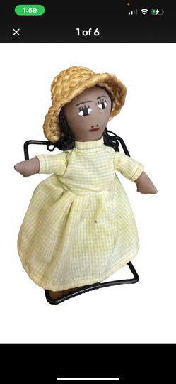 Vintage Ethnic African American  Handmade Rag Doll 7" Miniature  Cloth Doll