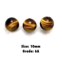 Natural Tiger Eye Yellow Brown Gemstones 10mm Grade 6A Sphere Bead (Set of 3)