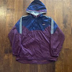 Vintage 90’s Adidas Navy & Maroon Windbreaker Hoodie Track Jacket Size Large