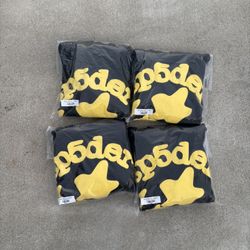Black And Yellow Sp5der Hoodies