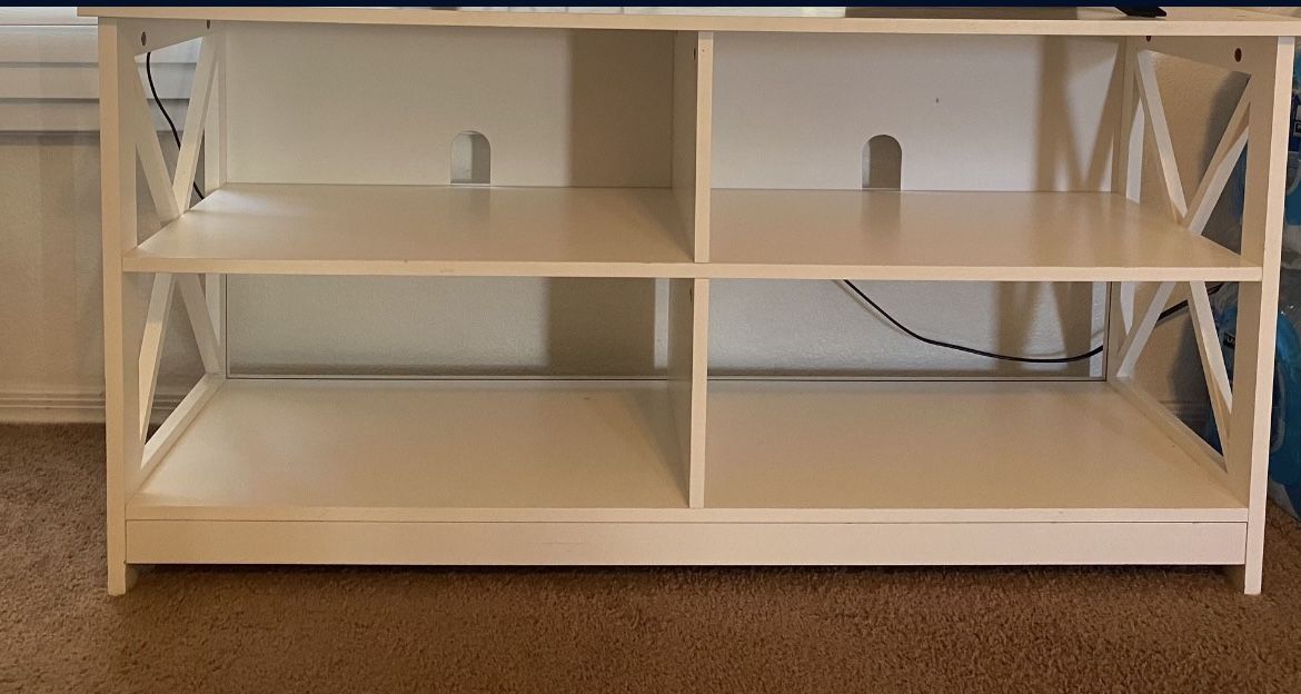 White Tv Stand With Shelves (fits Up To 55’ Tv)