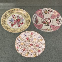 3 Antique Fine Porcelain Bone China Saucer Saucers Gold L&M Royal Halsey Sealy Rosina England Japan $15 Each