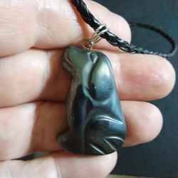 Carved Hematite Dog Pendant