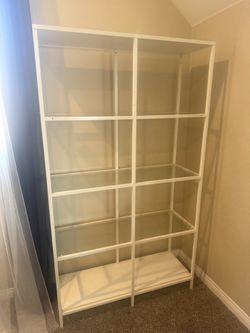 Ikea White Vittsjo Metal Shelving Unit with Glass Shelves